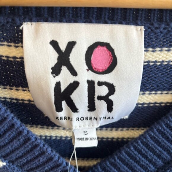 XOKR Kerri Rosenthal Sweater Women’s S Striped V Neck Embroidered Graphic NWT - Picture 7 of 9